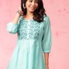 Women Anouk Kurtis, Tunics & Tops | Buy Anouk Blue Floral Embroidered Thread Work Pure Cotton A Line Kurti - Apparel For Women