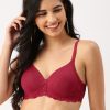 Women DressBerry Bra | Buy Dressberry Maroon Lace Underwired Lightly Padded Push Up Bra Db Dr Bra 022B - Apparel For Women