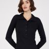 Women SASSAFRAS Tops | Buy Sassafras Black Ribbed Shirt Collar Fitted Top - Apparel For Women