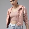 Women Roadster Jackets | Buy Roadster Women Peach Coloured Hooded Windcheater Tailored Jacket - Apparel For Women