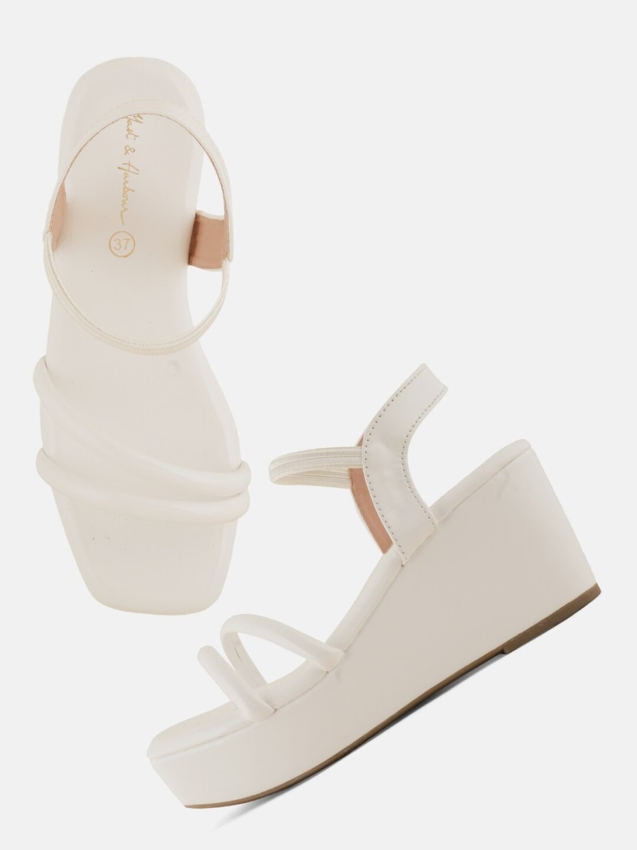 Women Mast & Harbour Heels | Buy Mast & Harbour White Open Toe Backstrap Wedge Heels - Footwear For Women