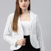 Women Cottinfab Blazers & Waistcoats | Buy Cottinfab Women White Striped Open Front Formal Blazer - Apparel For Women