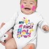 Kids BONKIDS Bodysuits | Buy Bonkids Infant Kids White & Pink My First Holi Printed Cotton Bodysuit - Apparel For Unisex Kids