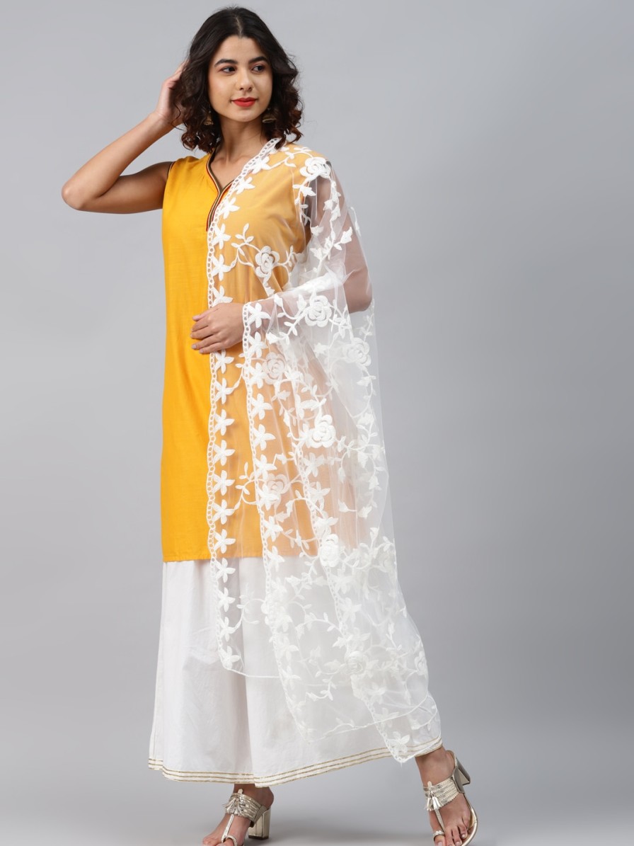 Women WEAVERS VILLA Dupattas & Shawls | Buy Weavers Villa White Embroidered Dupatta - Apparel For Women