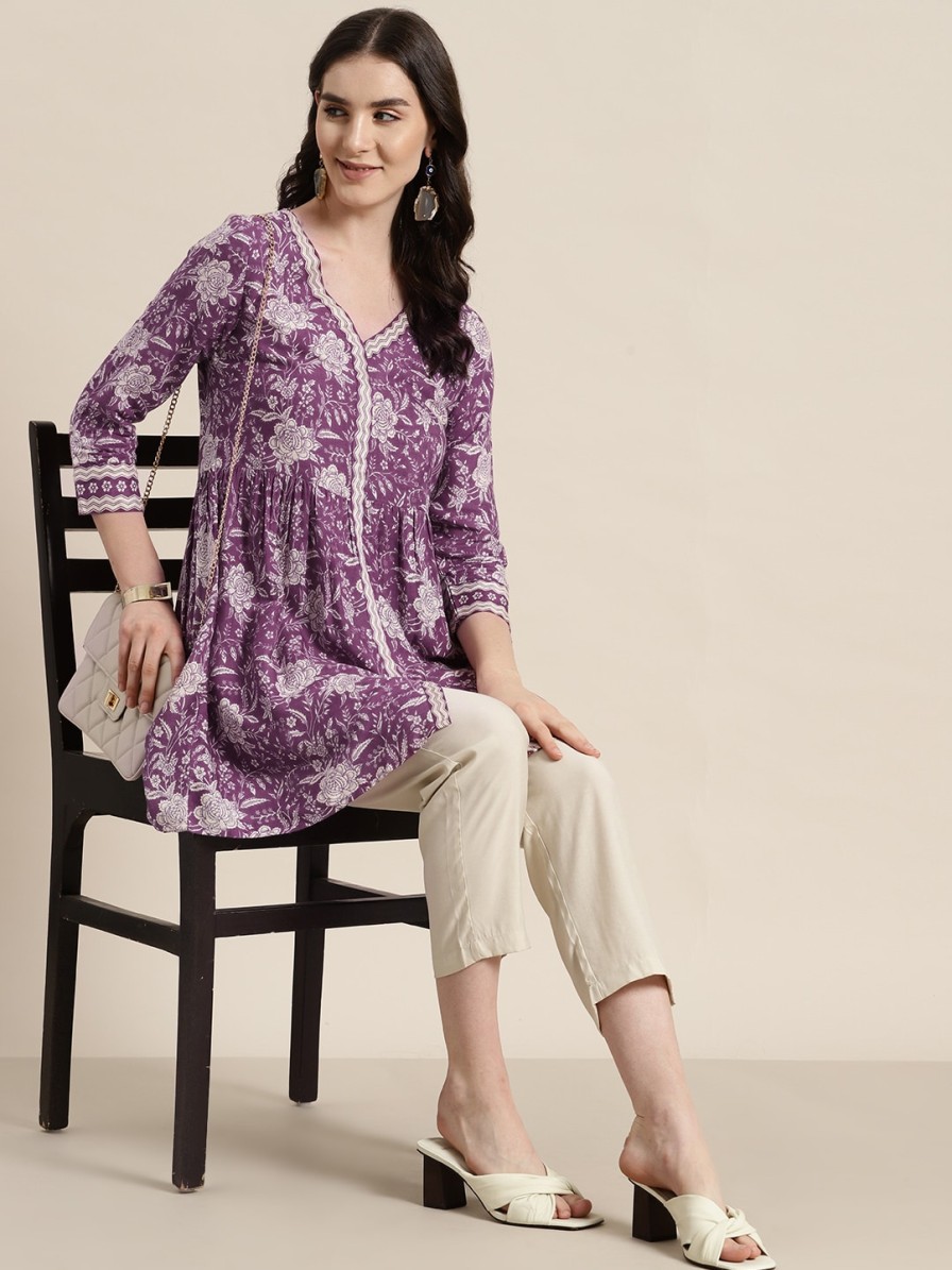 Women HERE&NOW Kurtis, Tunics & Tops | Buy Here&Now Ethnic Motifs Printed Pleated Kurti - Apparel For Women