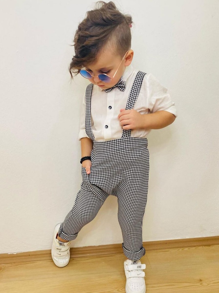 Kids BAESD Party Wear | Buy Baesd Boys Checked Dungaree With Shirt & Bow Tie - Apparel For Boys