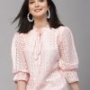 Women Style Quotient Tops | Buy Style Quotient Self Design Tie Up Neck Puff Sleeve Cotton Top - Apparel For Women