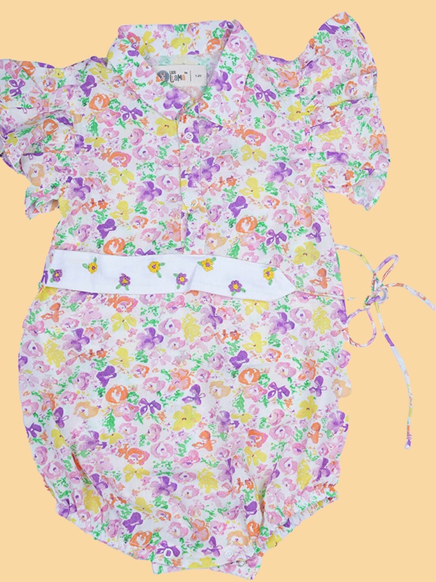 Kids Little Llama Rompers & Sleepsuits | Buy Little Llama Infant Girls Floral Printed Pure Cotton Romper - Apparel For Girls