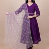 Women HERE&NOW Dupattas & Shawls | Buy Here&Now Purple & Gold Toned Ethnic Motifs Embroidered Gotta Patti Dupatta - Apparel For Women