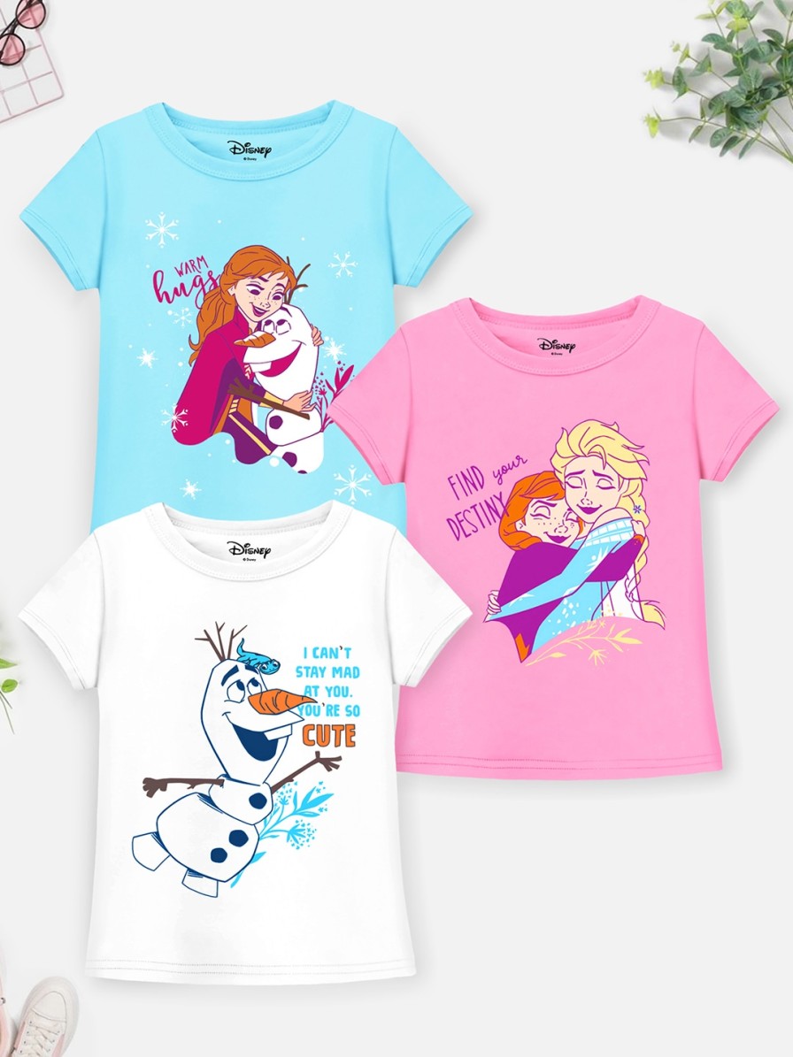 Kids YK Disney Tshirts | Buy Yk Disney Girls Pack Of 3 Frozen Elsa Anna & Olaf Printed Cotton T Shirt - Apparel For Girls