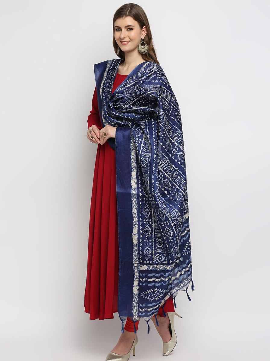 Women Dupatta Bazaar Dupattas & Shawls | Buy Dupatta Bazaar Blue & White Ethnic Motifs Printed Dupatta - Apparel For Women