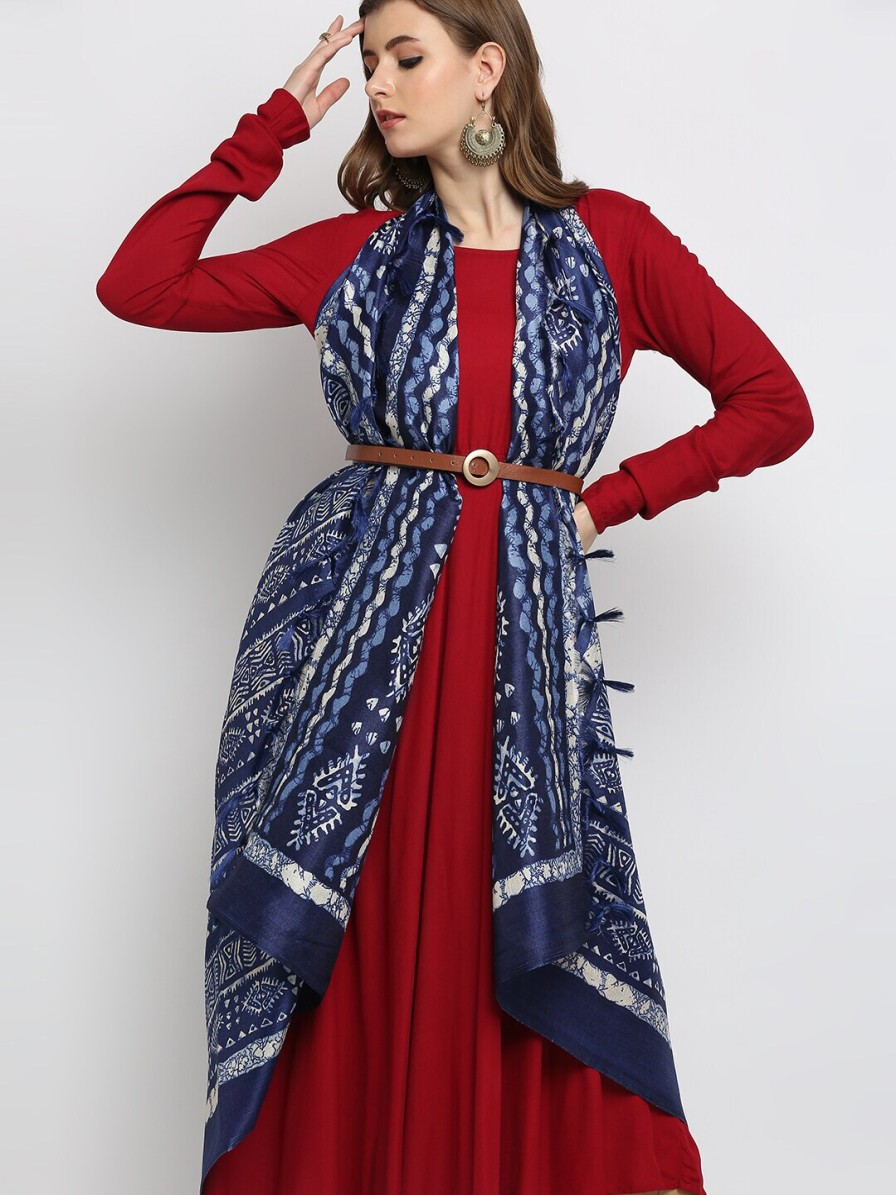 Women Dupatta Bazaar Dupattas & Shawls | Buy Dupatta Bazaar Blue & White Ethnic Motifs Printed Dupatta - Apparel For Women