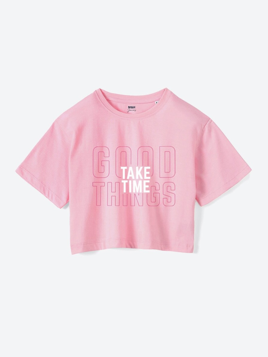 Kids Mast & Harbour Tshirts | Buy Mast & Harbour Girls Typography Printed Pure Cotton Boxy Crop T Shirt - Apparel For Girls