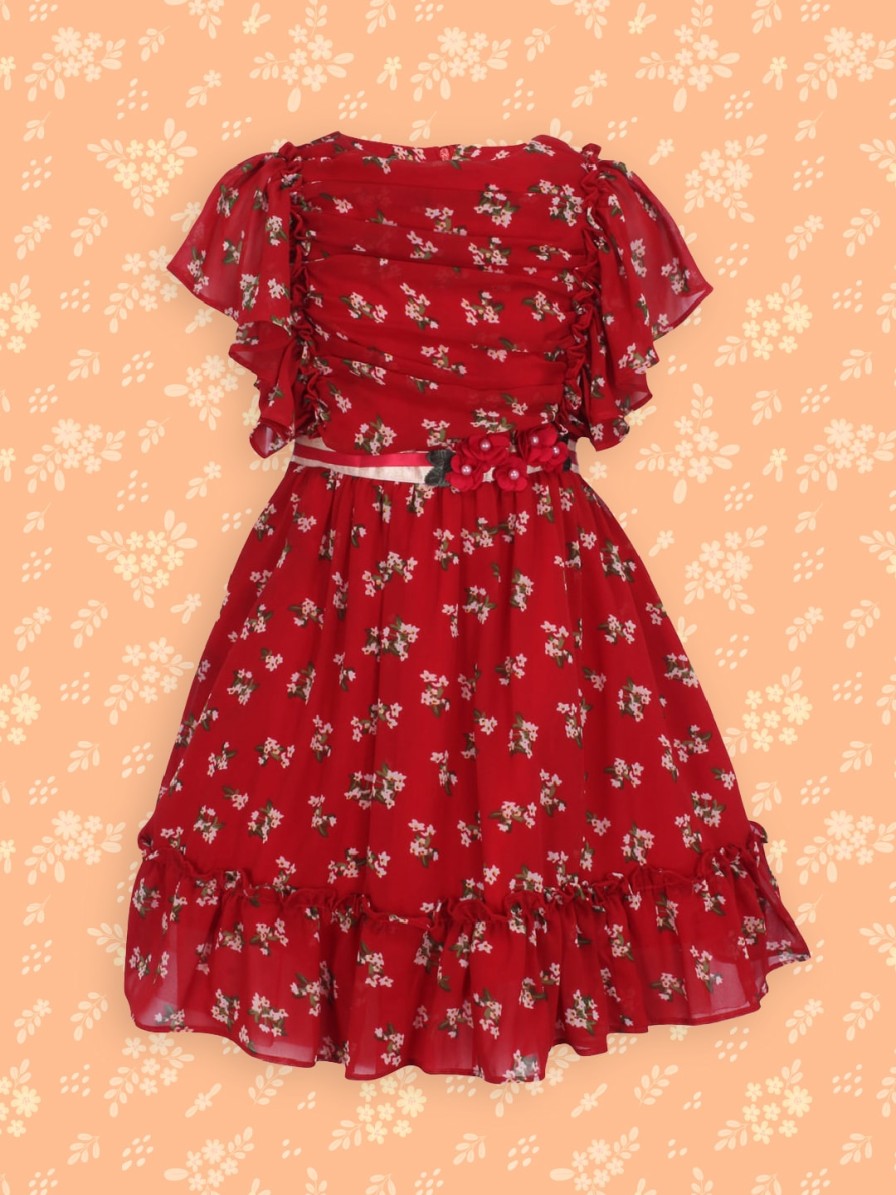 Kids CUTECUMBER Dresses | Buy Cutecumber Girls Red & White Printed Fit And Flare Dress - Apparel For Girls