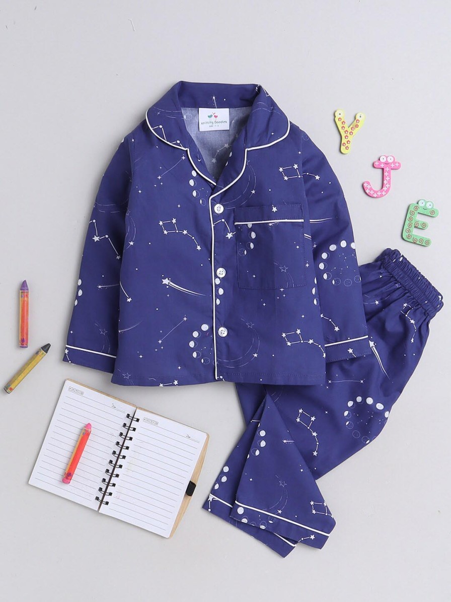 Kids Knitting Doodles Innerwear & Sleepwear | Buy Knitting Doodles Kids Abstract Printed Lapel Collar Night Suits - Apparel For Unisex Kids