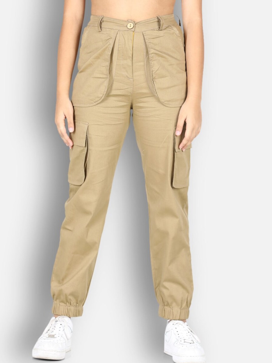 Kids Cutiekins Jeans, Trousers & Capris | Buy Cutiekins Girls Beige High Rise Cargos Trouser - Apparel For Girls