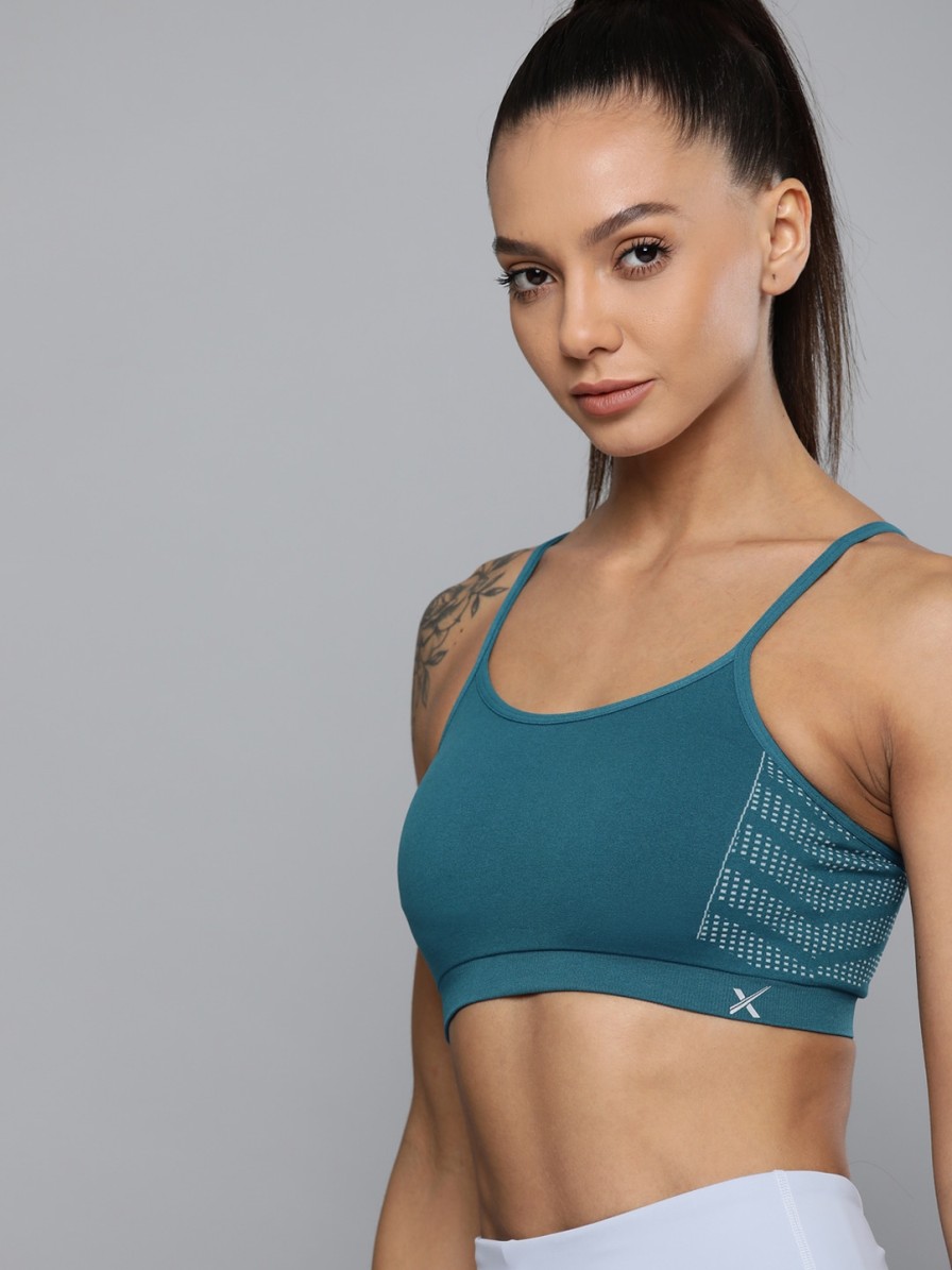 Women HRX by Hrithik Roshan Clothing | Buy Hrx By Hrithik Roshan Seamless Women Teal Blue Rapid Dry Yoga Sports Bra - Apparel For Women