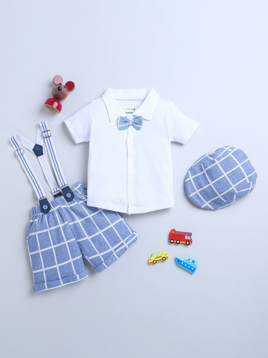 Kids BUMZEE Clothing Sets | Buy Bumzee Boys Pure Cotton Clothing Set With Bow Suspender & Cap - Apparel For Boys