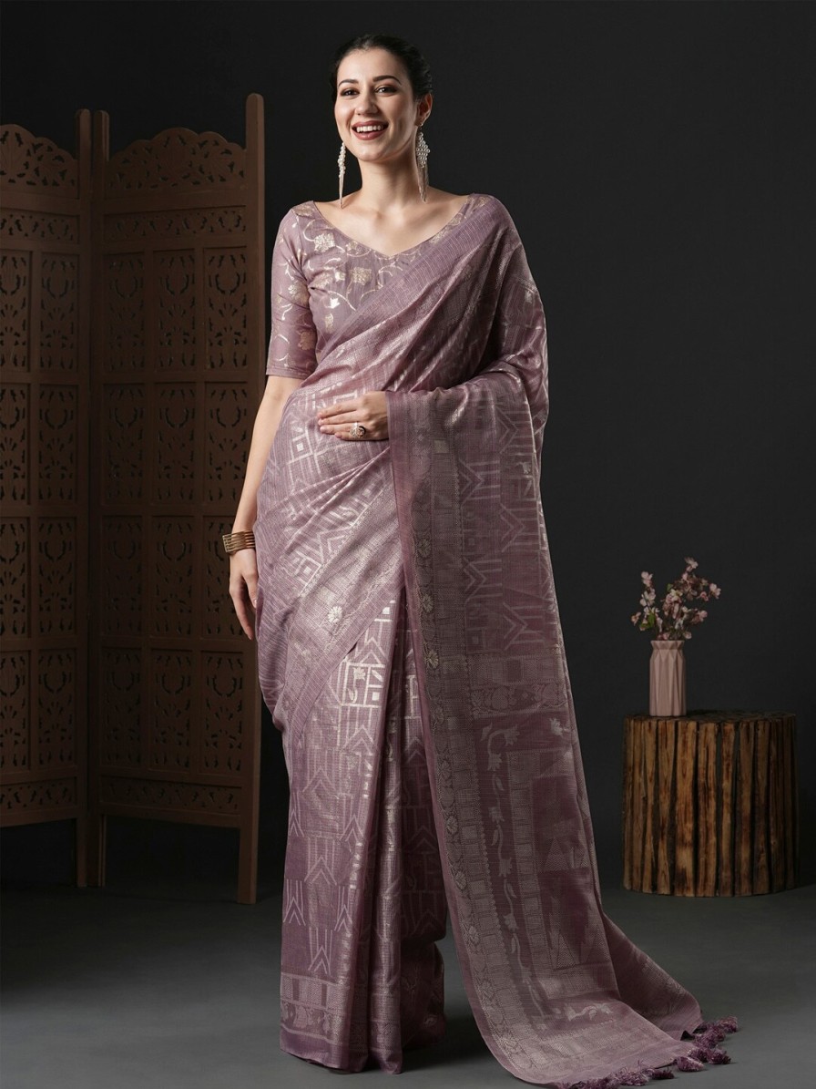 Women Anouk Sarees | Buy Anouk Mauve & Gold Toned Ethnic Motifs Printed Saree - Apparel For Women