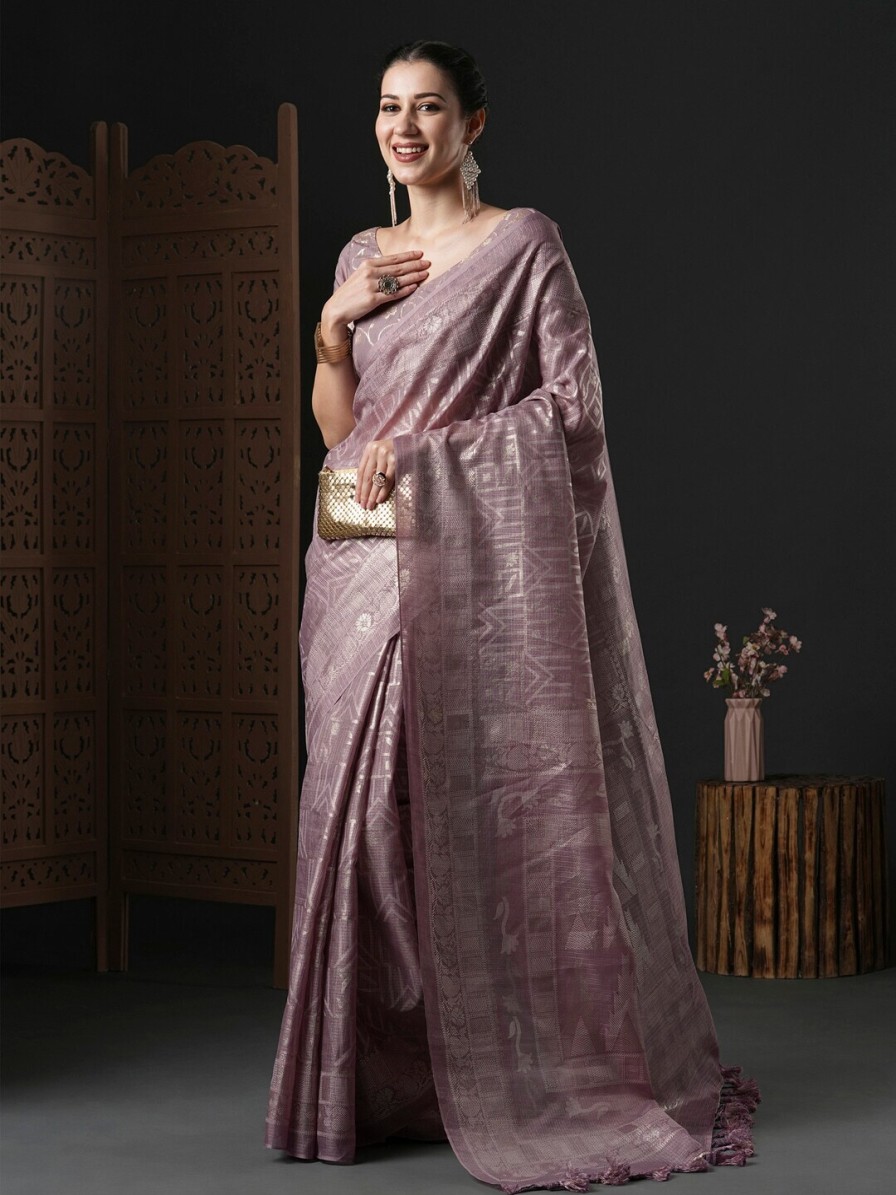 Women Anouk Sarees | Buy Anouk Mauve & Gold Toned Ethnic Motifs Printed Saree - Apparel For Women