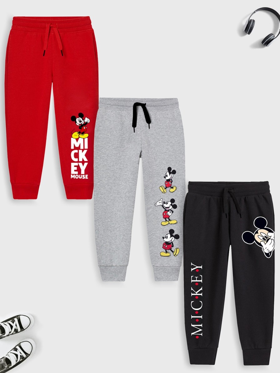 Kids YK Disney Track Pants & Pyjamas | Buy Yk Disney Boys Red & Grey Pack Of 3 Solid Joggers - Apparel For Boys