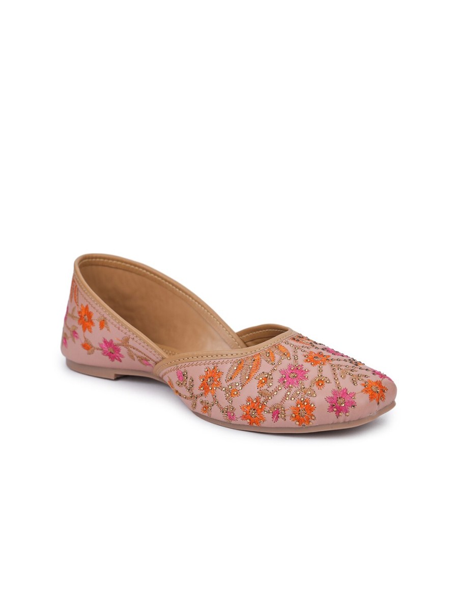 Women Shezone Flats | Buy Shezone Women Peach Coloured Embellished Ethnic Mojaris - Footwear For Women