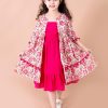 Kids pspeaches Dresses | Buy Pspeaches Magenta & White Floral A Line Cotton Dress With Attached Shrug - Apparel For Girls