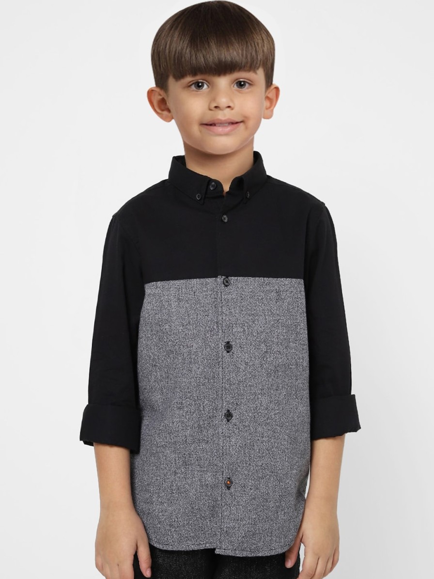 Kids Jack & Jones Shirts | Buy Jack & Jones Boys Black Colourblocked Cotton Casual Shirt - Apparel For Boys