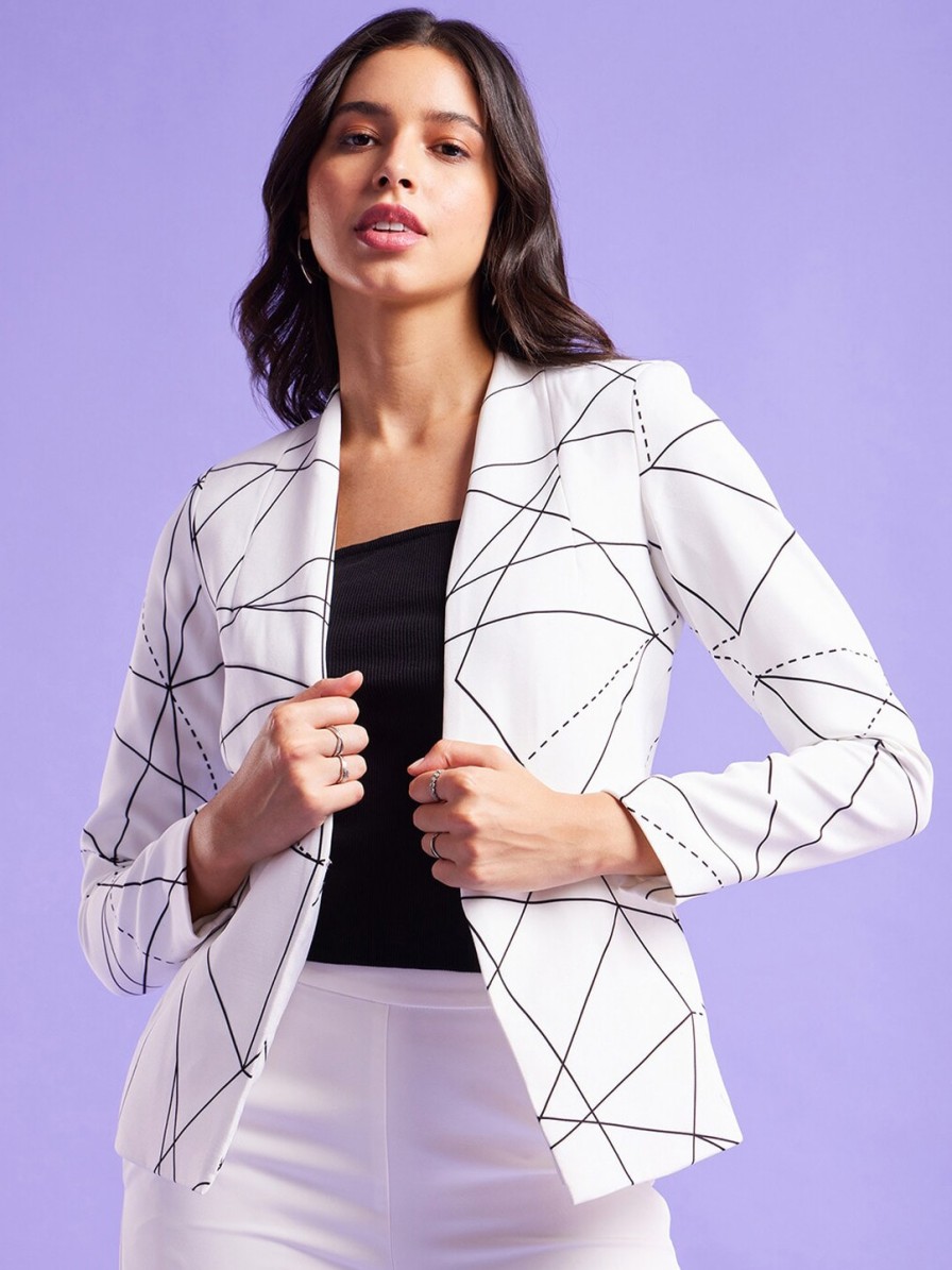 Women FableStreet Blazers & Waistcoats | Buy Fablestreet Printed Front Open Shawl Neck Blazers - Apparel For Women