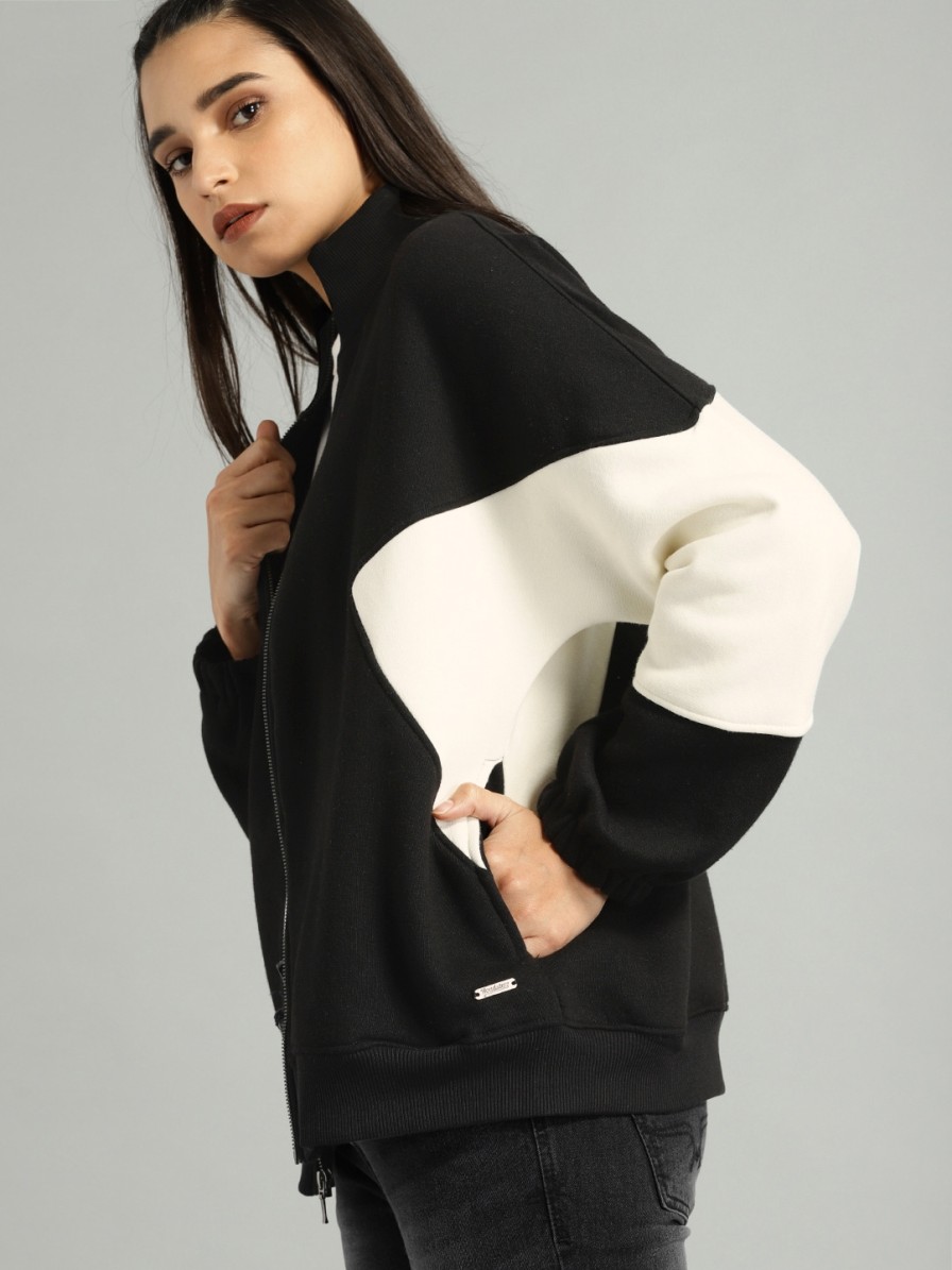 Women Roadster Sweaters & Sweatshirts | Buy The Roadster Lifestyle Co Women Black & Off White Colourblocked Sweatshirt - Apparel For Women