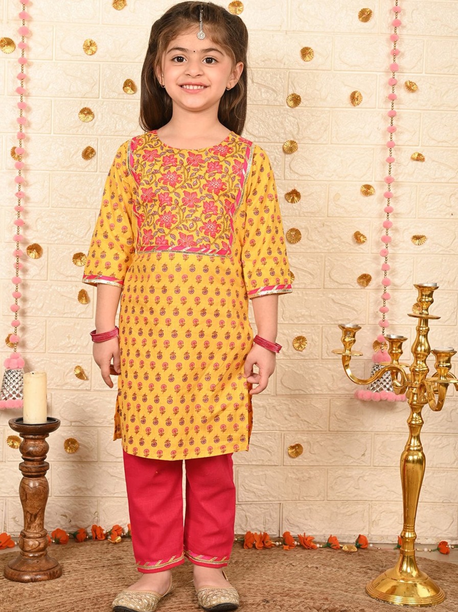 Kids Sangria Kurta Sets | Buy Sangria Girls Floral Printed Pure Cotton Kurta With Palazzos - Apparel For Girls