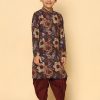 Kids KISAH Ethnic Wear | Buy Kisah Boys Abstract Printed Mandarin Collar Straight Pure Cotton Kurta - Apparel For Boys