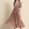 Women anayna Dresses | Buy Anayna Green & Pink Ethnic Motifs Printed Tiered Pure Cotton A Line Midi Dress - Apparel For Women