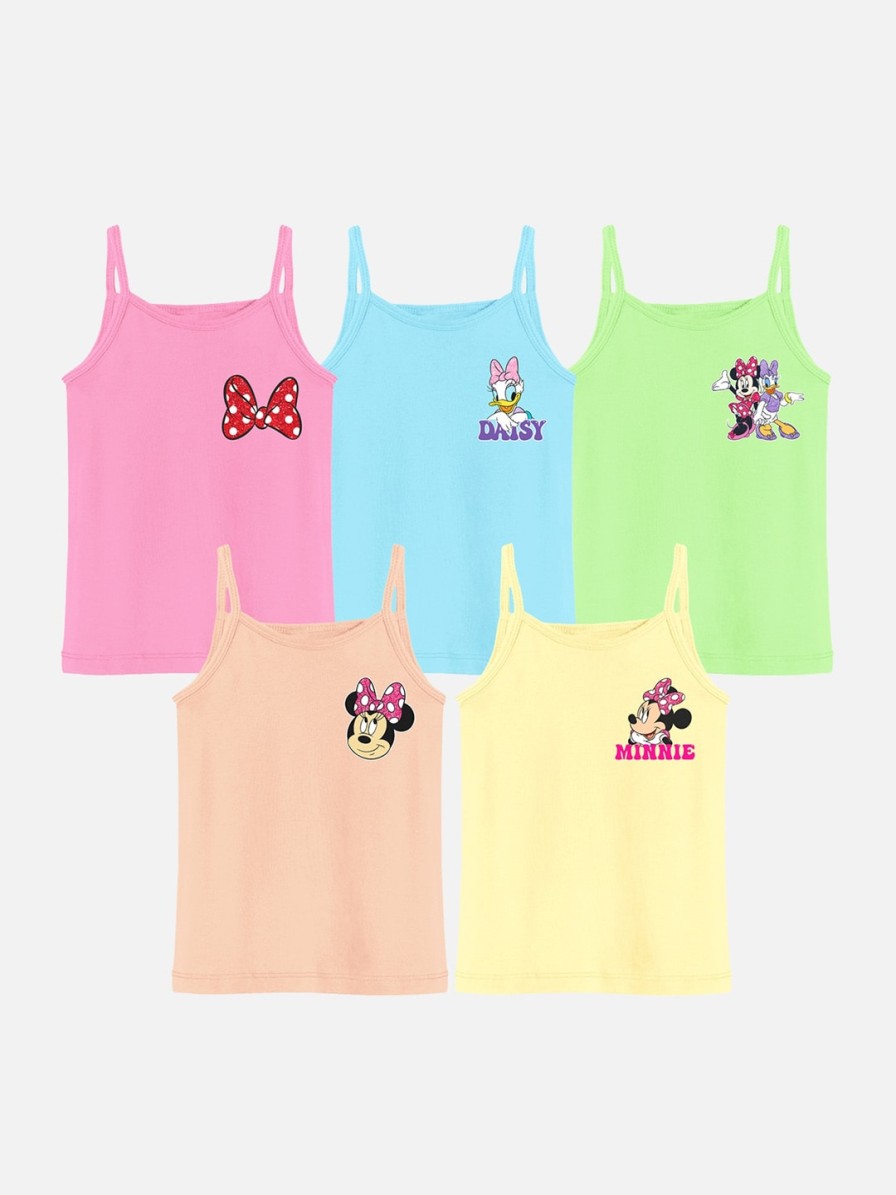 Kids YK Disney Innerwear & Thermals | Buy Yk Disney Girls Pack Of 5 Mickey & Friends Printed Cotton Camisoles - Apparel For Girls