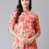 Women Divena Kurtis, Tunics & Tops | Buy Divena Peach Coloured & Green Floral Print Mandarin Collar Shirt Style Top - Apparel For Women