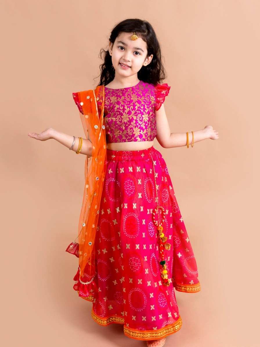 Women pspeaches Lehenga Cholis | Buy Pspeaches Girls Pink & Orange Ready To Wear Lehenga & Blouse With Dupatta - Apparel For Girls