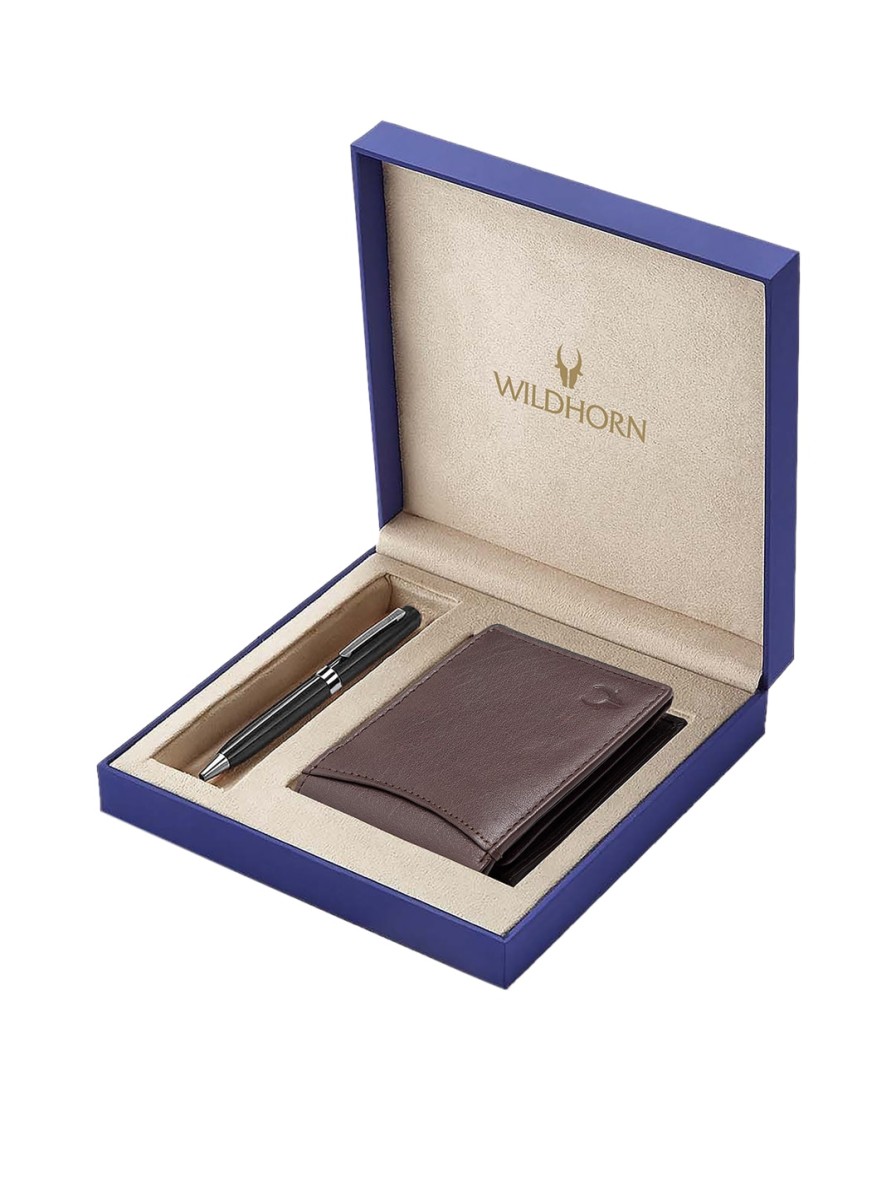 Men WildHorn Accessory Gift Sets | Buy Wildhorn Men Brown & Black Rfid Protected Genuine Leather Wallet & Pen Accessory Gift Set - Accessories For Men