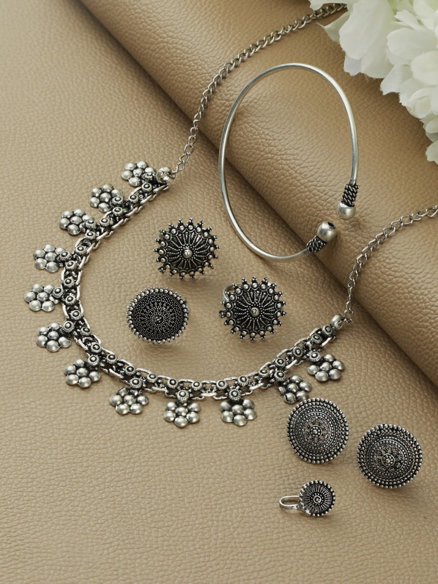 Women Sangria Fashion Jewellery | Buy Sangria Silver Plated Oxidized Jewellery Set - Accessories For Women