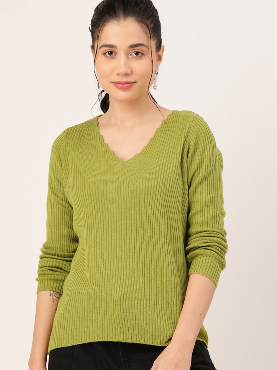 Women DressBerry Sweaters & Sweatshirts | Buy Dressberry Pure Acrylic Ribbed Pullover - Apparel For Women