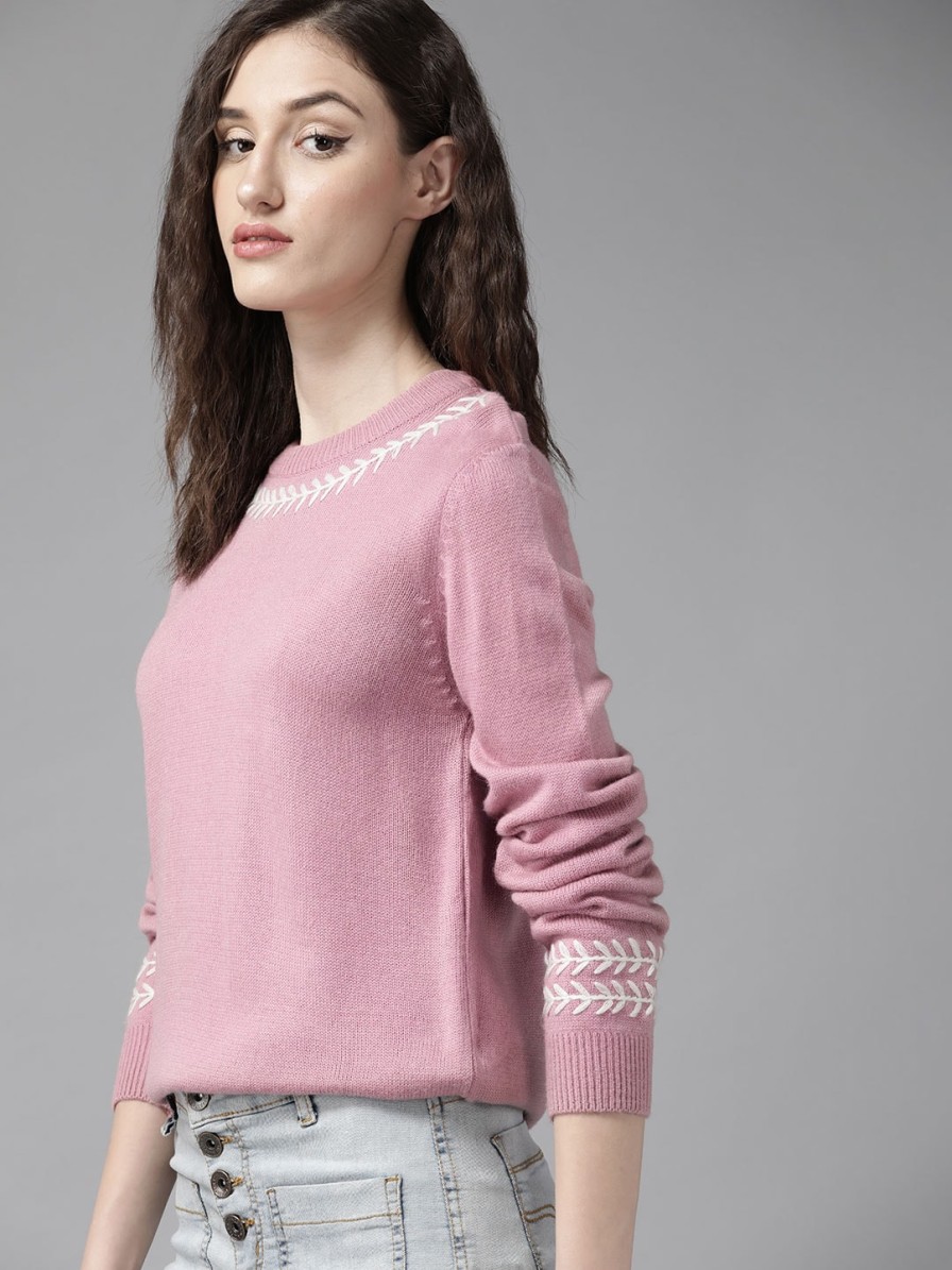 Women Roadster Sweaters & Sweatshirts | Buy The Roadster Lifestyle Co. Women Pink Solid Sweater - Apparel For Women