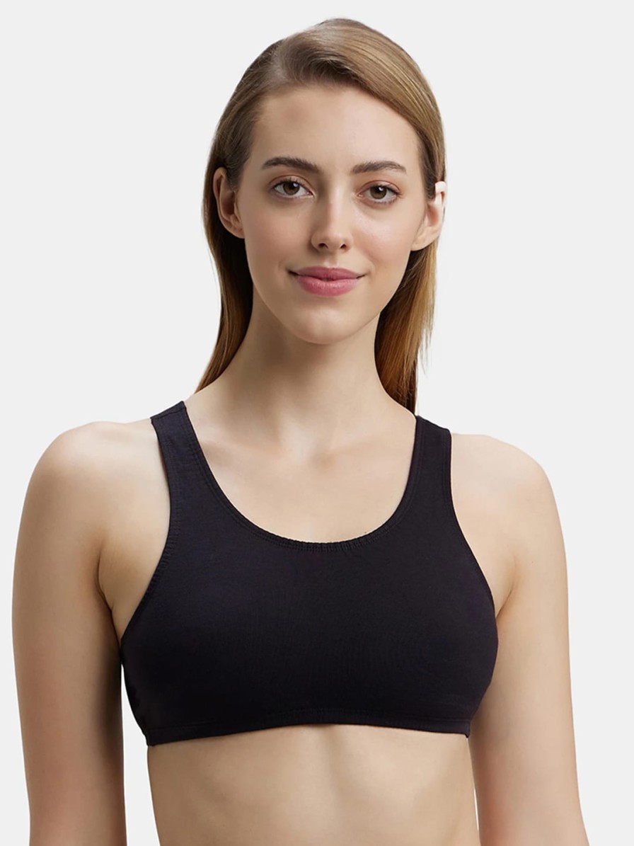 Women JocBest Bra | Buy Jockey Black Solid Non Wired Non Padded Sports Bra 1582 0105 - Apparel For Women