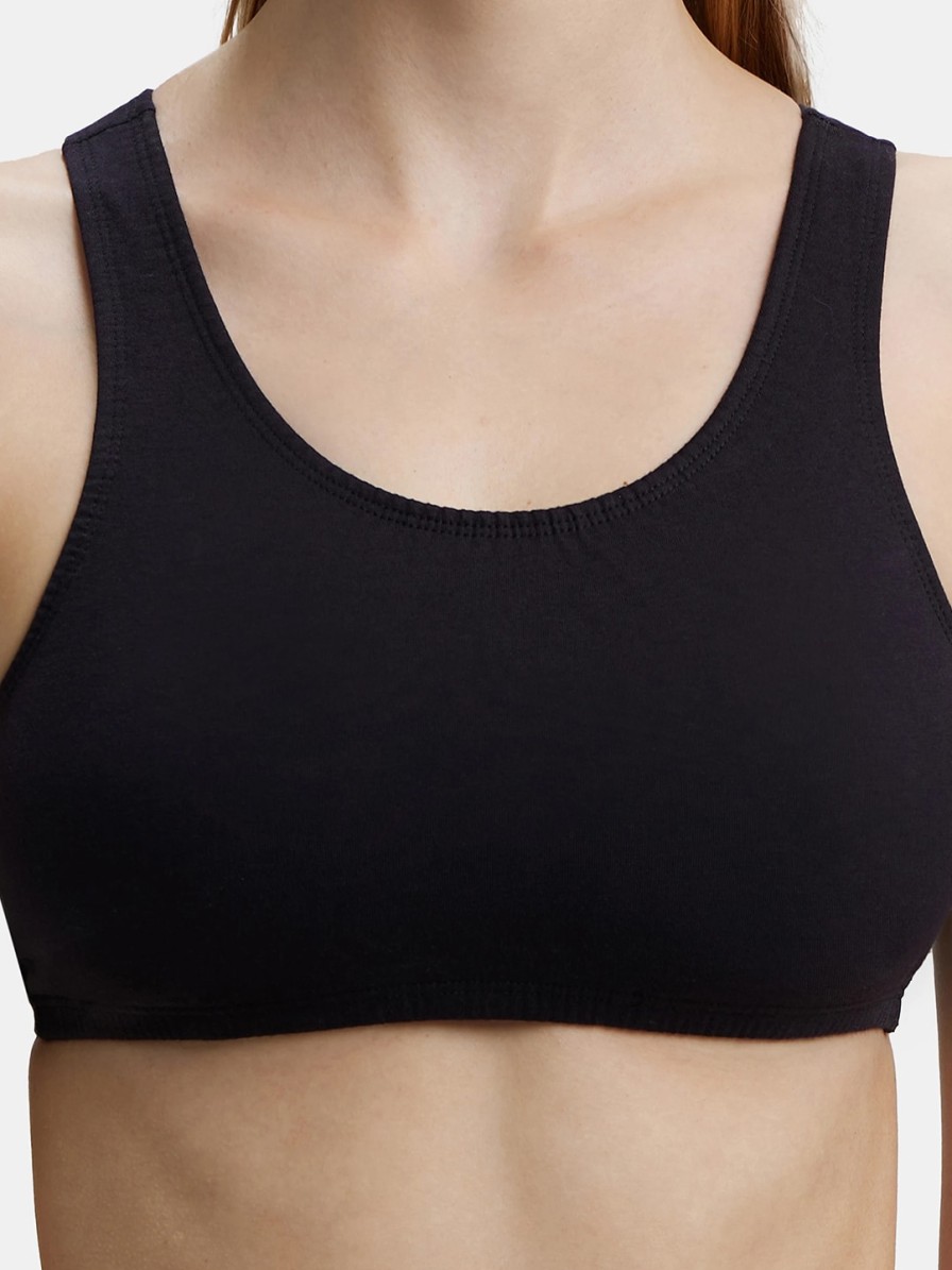 Women JocBest Bra | Buy Jockey Black Solid Non Wired Non Padded Sports Bra 1582 0105 - Apparel For Women