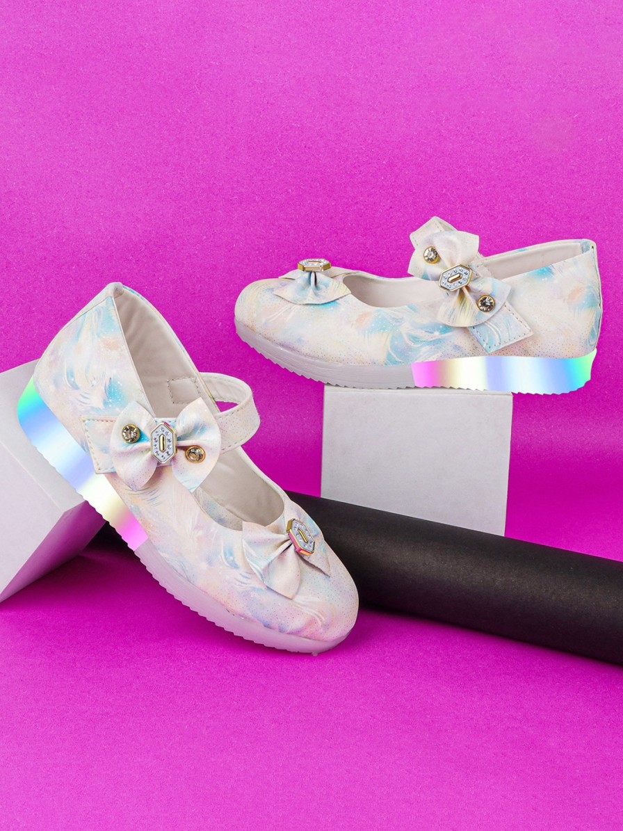 Kids BAESD Flats | Buy Baesd Girls Printed Anti Skid Bow Detailed Led Ballerinas - Footwear For Girls