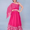 Women FASHION DREAM Lehenga Cholis | Buy Fashion Dream Girls Pink & White One Shoulder Ready To Wear Lehenga - Apparel For Girls