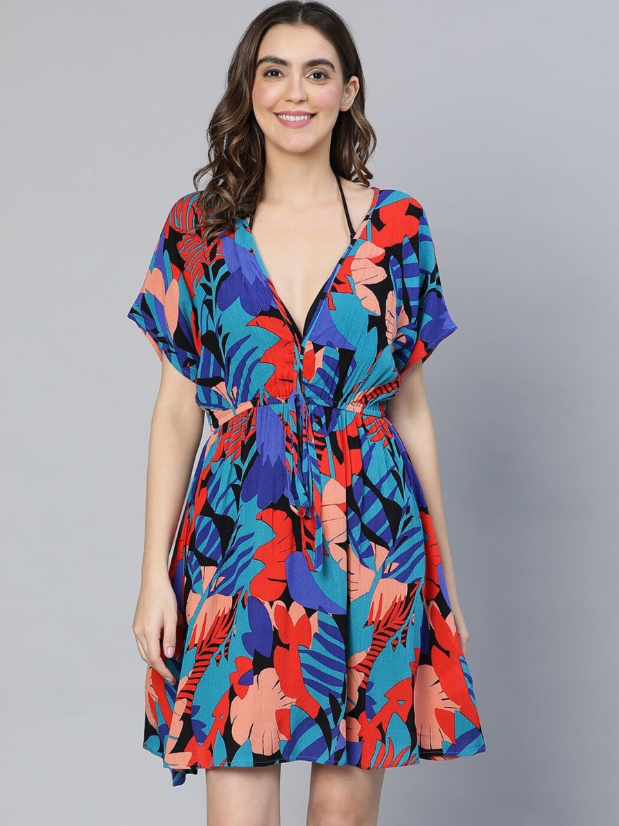 Women Oxolloxo Swimwear | Buy Oxolloxo Tropical Printed Swimwear Cover Up Dress - Apparel For Women