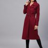 Women Athena Jackets & Coats | Buy Athena Women Maroon Solid Longline Overcoat - Apparel For Women