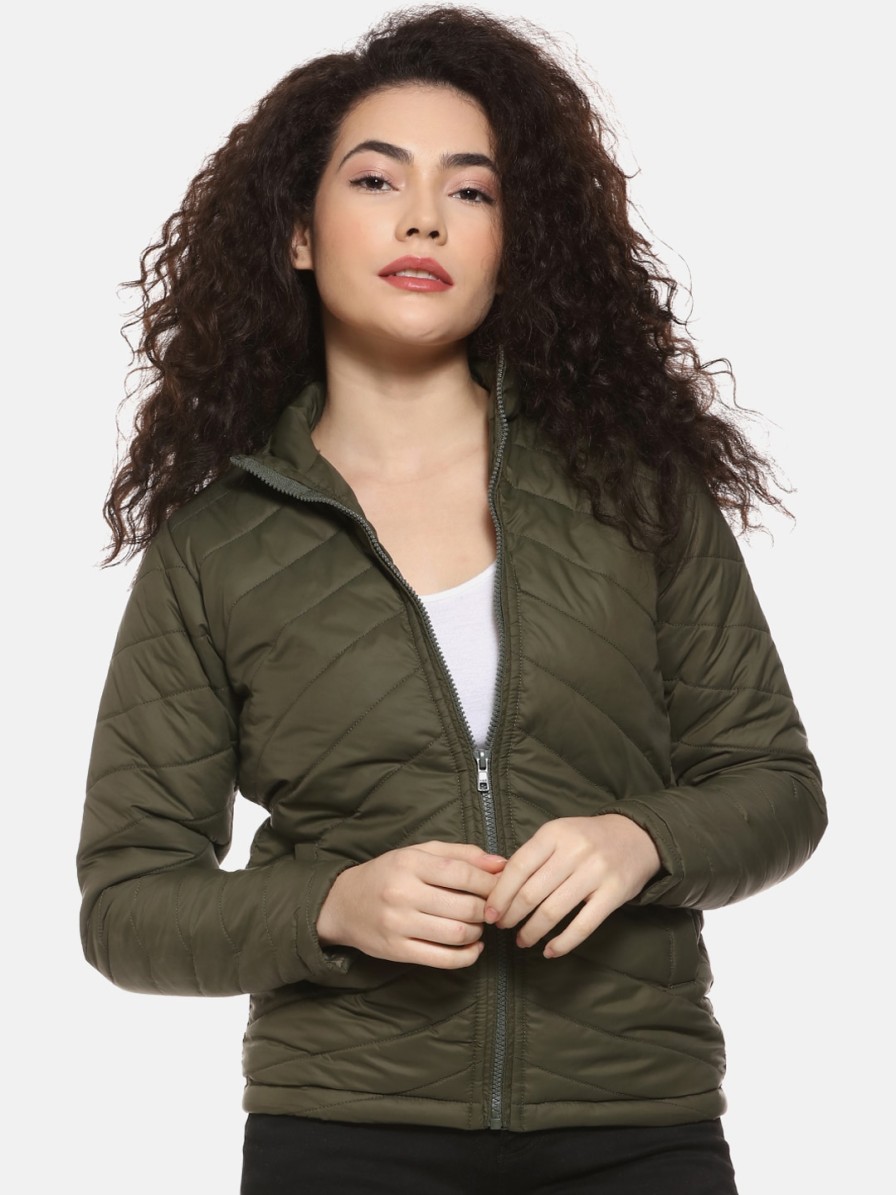 Women Campus Sutra Jackets | Buy Campus Sutra Women Olive Green Solid Padded Jacket - Apparel For Women