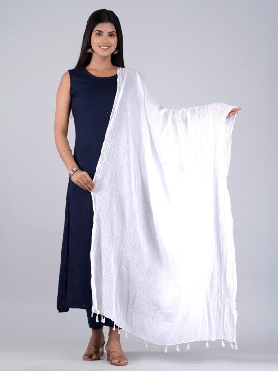 Women HERE&NOW Dupattas & Shawls | Buy Here&Now White Cotton Dupatta With Tassel - Apparel For Women