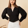 Women RARE Tops | Buy Rare Black Gathered Shirt Collar Cuffed Sleeves Regular Top - Apparel For Women