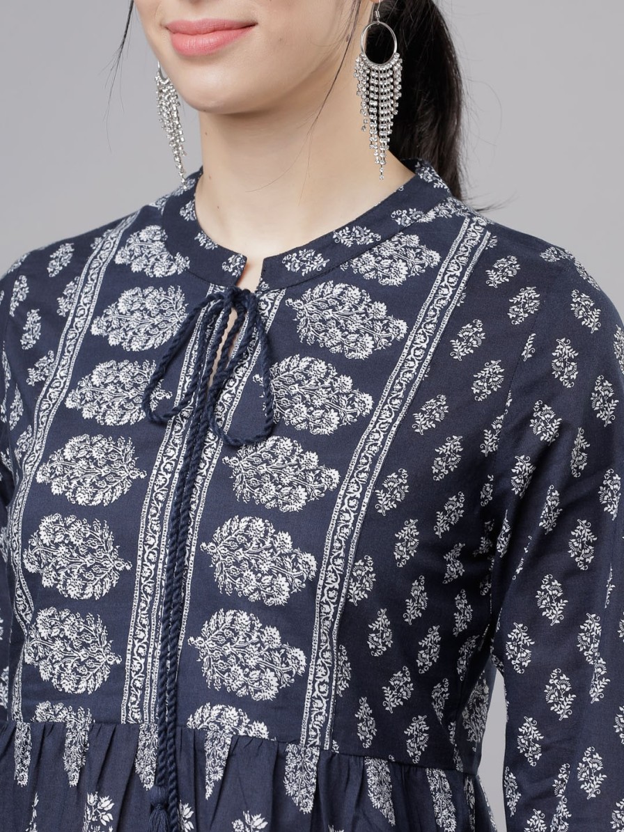 Women Vishudh Kurtis, Tunics & Tops | Buy Vishudh Women Navy Blue & White Printed Tunic - Apparel For Women